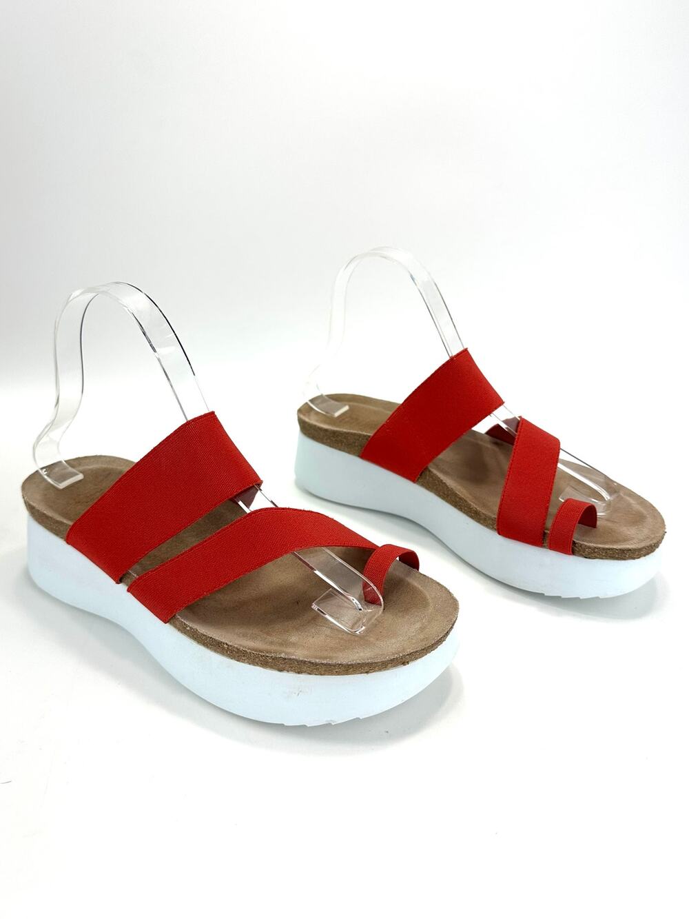 Munro Aries II Sandal Sz 8.5M Coral Red Straps Cushioned Platform Toe-Ring Comfy